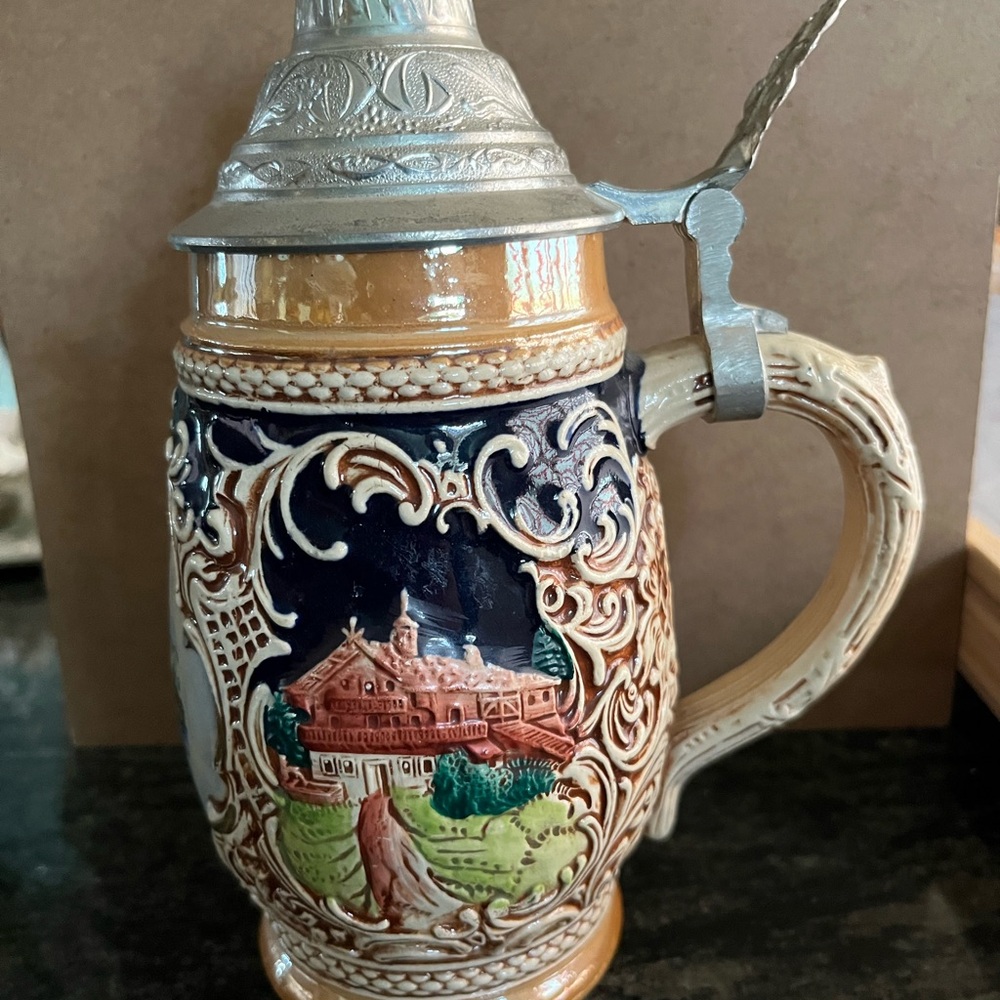 German Ceramic Beer Stein with Lid